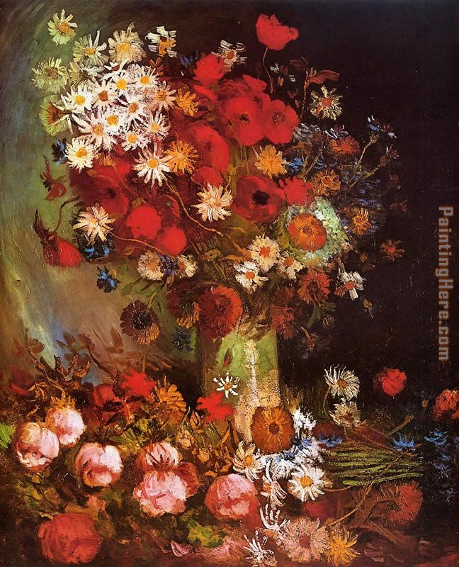 Vase with Poppies Cornflowers Peonies and Chrysanthemums painting - Vincent van Gogh Vase with Poppies Cornflowers Peonies and Chrysanthemums art painting